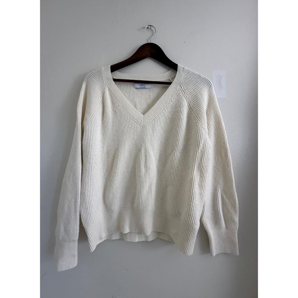 Old Navy Womens V-Neck Raglan Ribbed Knit Sweater Cream Off-White Size M